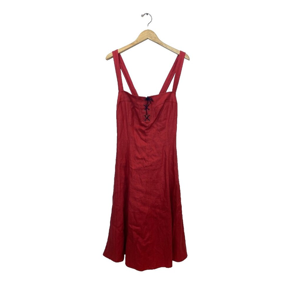 Lauren Ralph Lauren Women's Red Sleeveless Linen Midi Dress Size 16 Nautical